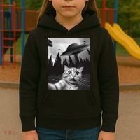 Funny Cat Selfie With Ufos Kids Hoodie thumb 3