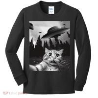 Funny Cat Selfie With Ufos Kids Long Sleeve Shirt thumb 0