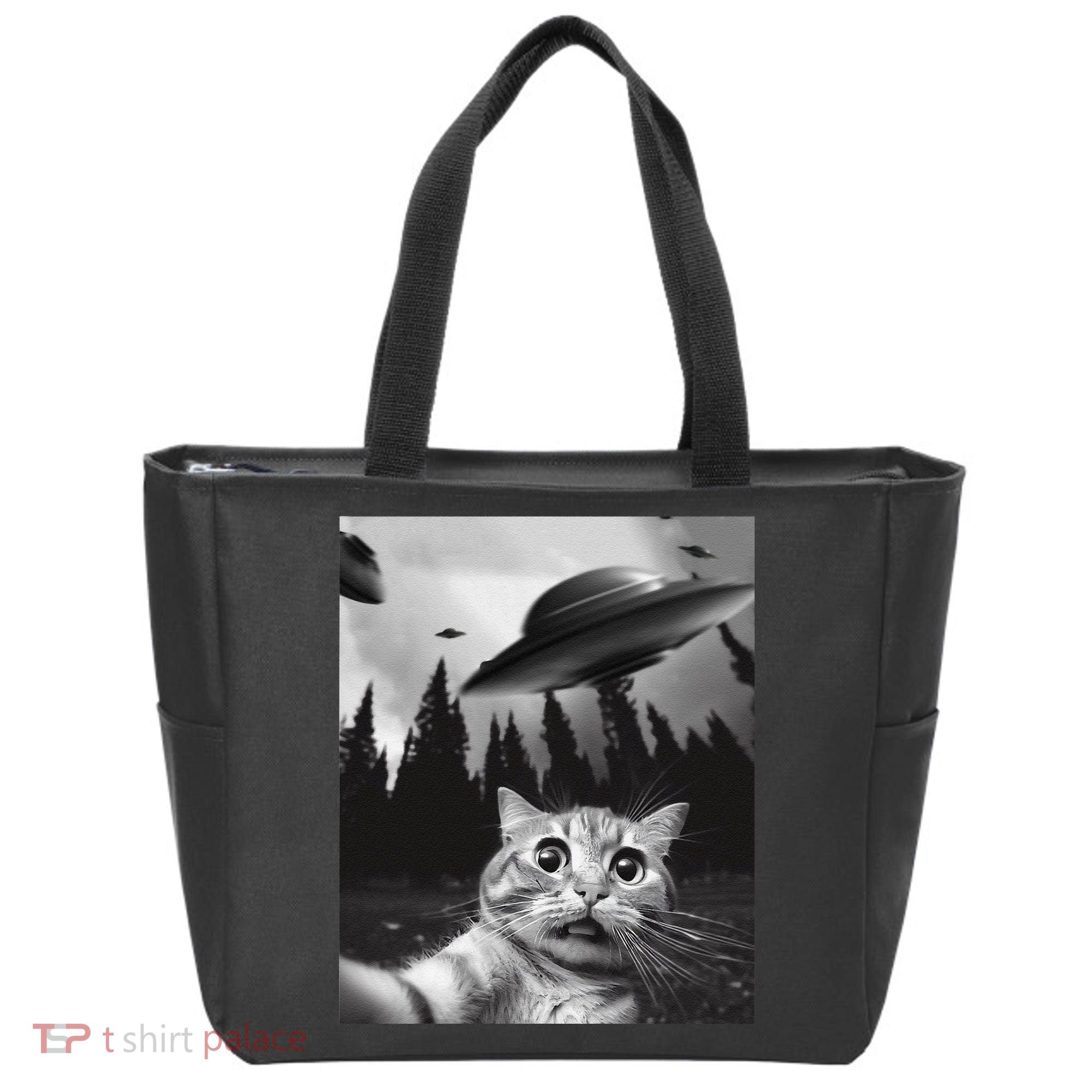 Funny Cat Selfie With Ufos Tote Bag