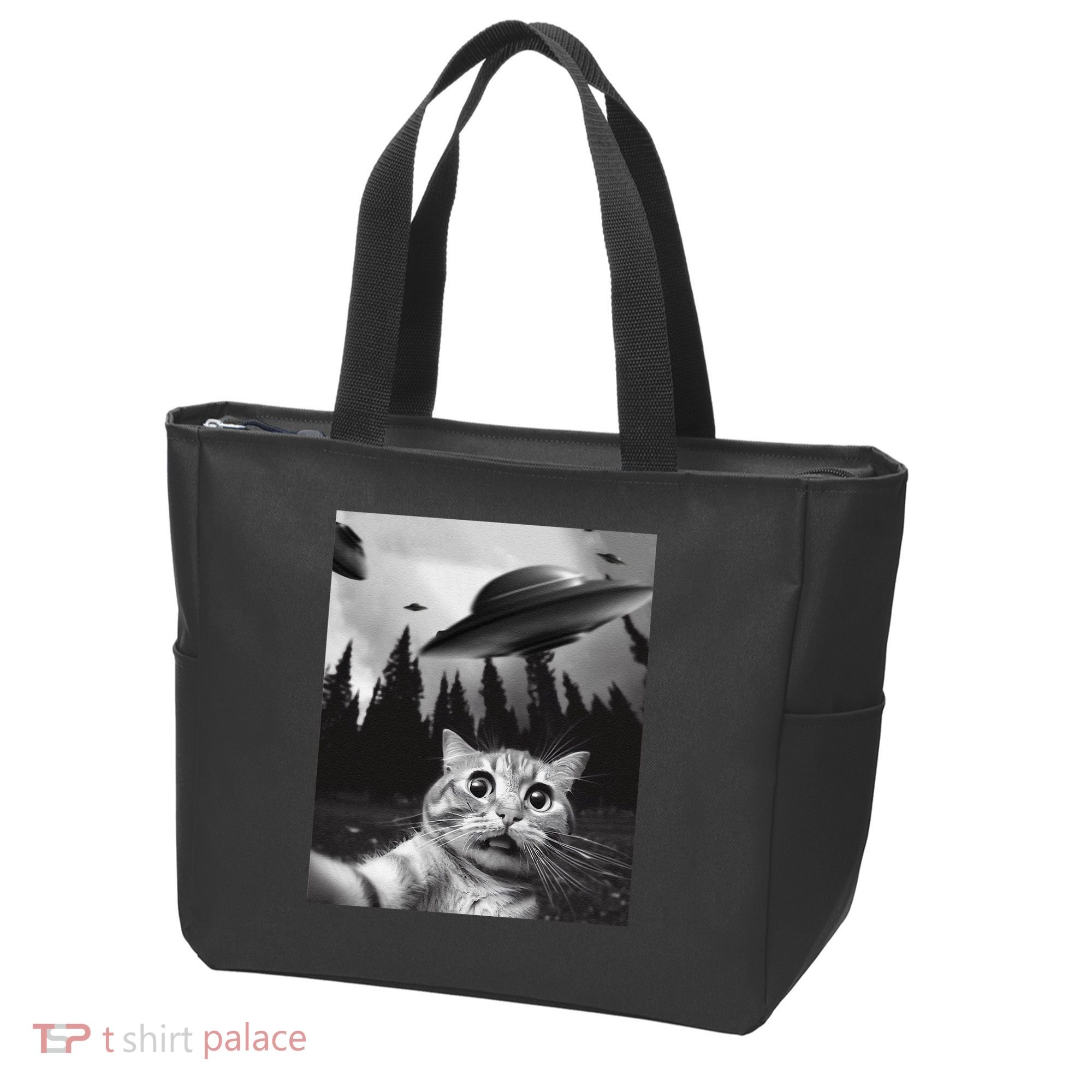 Funny Cat Selfie With Ufos Tote Bag