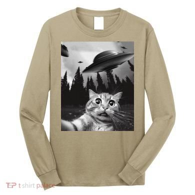 Funny Cat Selfie With Ufos Long Sleeve Shirt