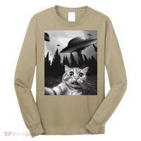Funny Cat Selfie With Ufos Long Sleeve Shirt thumb 0
