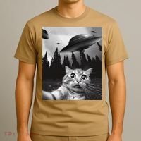Funny Cat Selfie With Ufos T-Shirt thumb 3