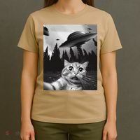 Funny Cat Selfie With Ufos T-Shirt thumb 4