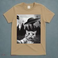 Funny Cat Selfie With Ufos T-Shirt thumb 5