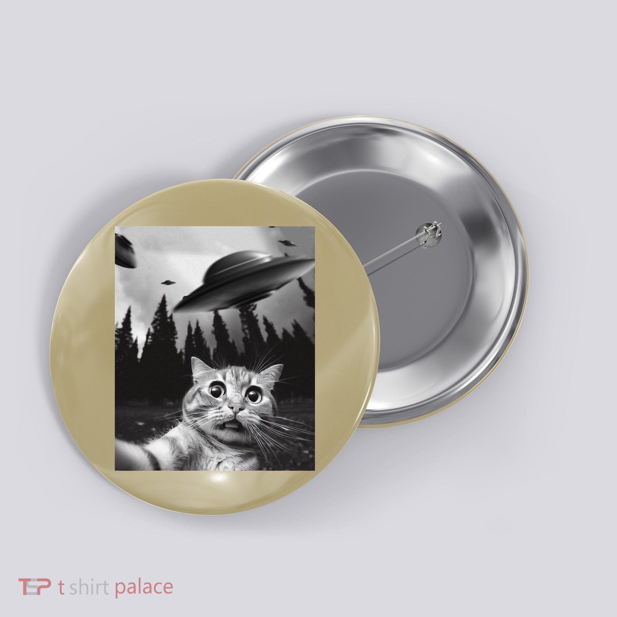 Funny Cat Selfie With Ufos Button