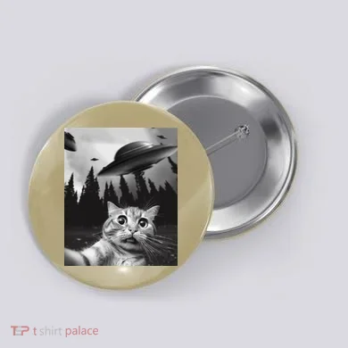 Funny Cat Selfie With Ufos Button