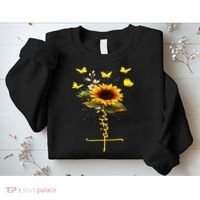 Faith Cross Sunflower Butterflies Flowers Christians Sweatshirt thumb 2