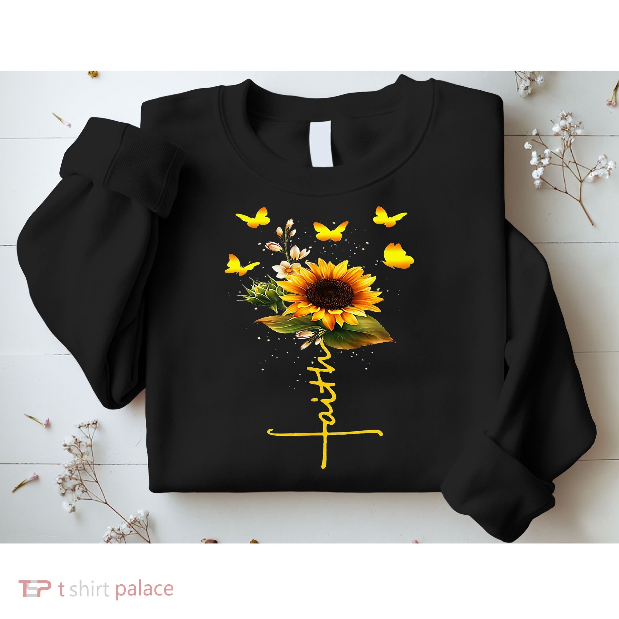 Faith Cross Sunflower Butterflies Flowers Christians Sweatshirt