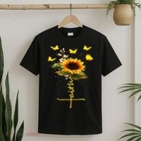 Faith Cross Sunflower Butterflies Flowers Christians T-Shirt thumb 2