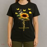 Faith Cross Sunflower Butterflies Flowers Christians T-Shirt thumb 4