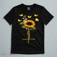 Faith Cross Sunflower Butterflies Flowers Christians T-Shirt thumb 5