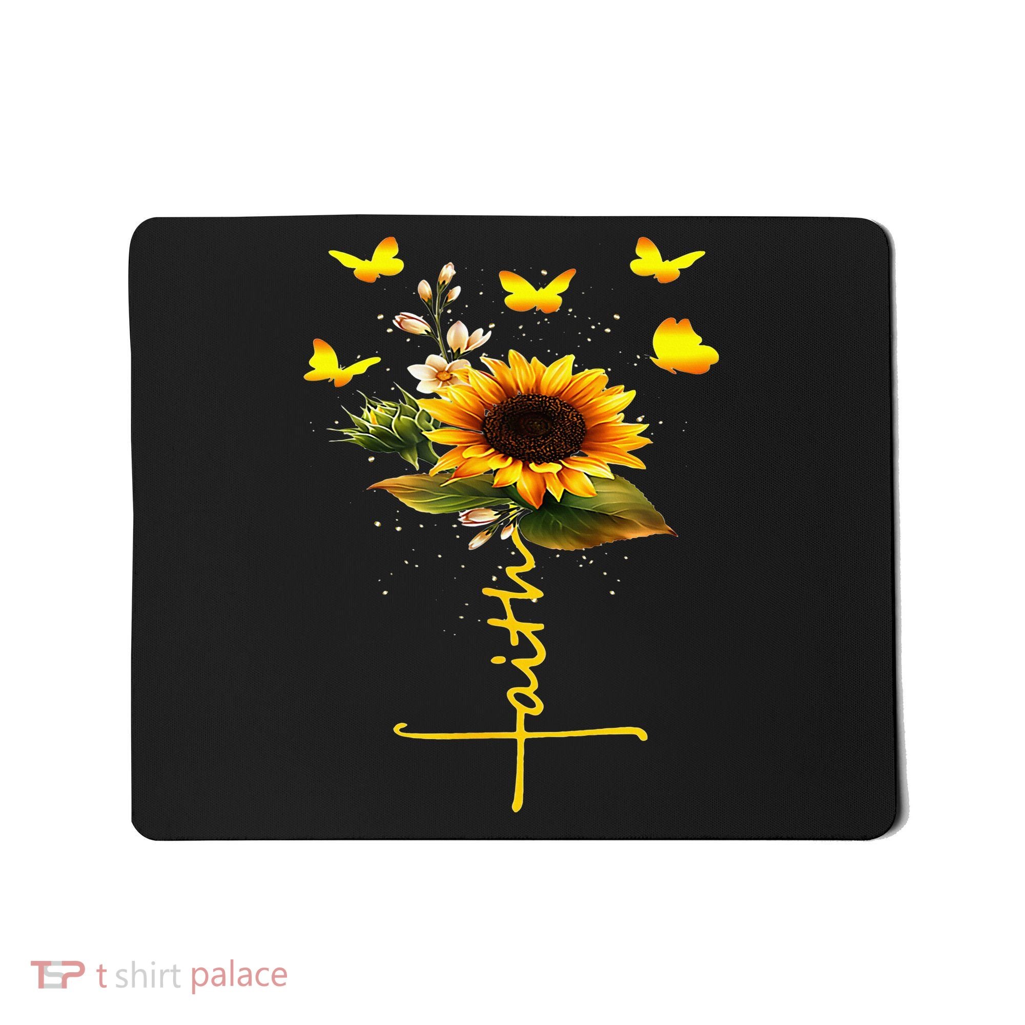 Faith Cross Sunflower Butterflies Flowers Christians Mousepad