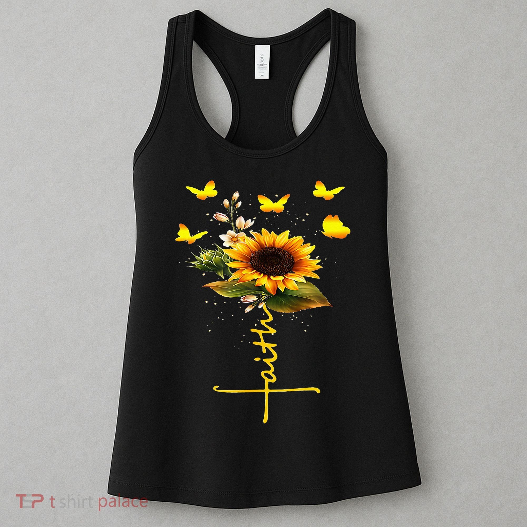 Faith Cross Sunflower Butterflies Flowers Christians Women's Tank Top