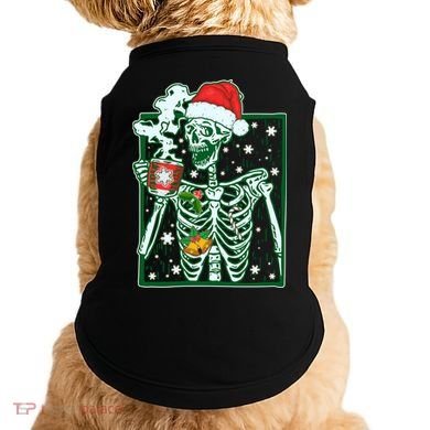 Funny Christmas Skeleton Enjoying Hot Chocolate Coffee Doggie Tank