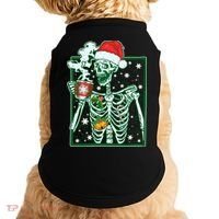 Funny Christmas Skeleton Enjoying Hot Chocolate Coffee Doggie Tank thumb 0
