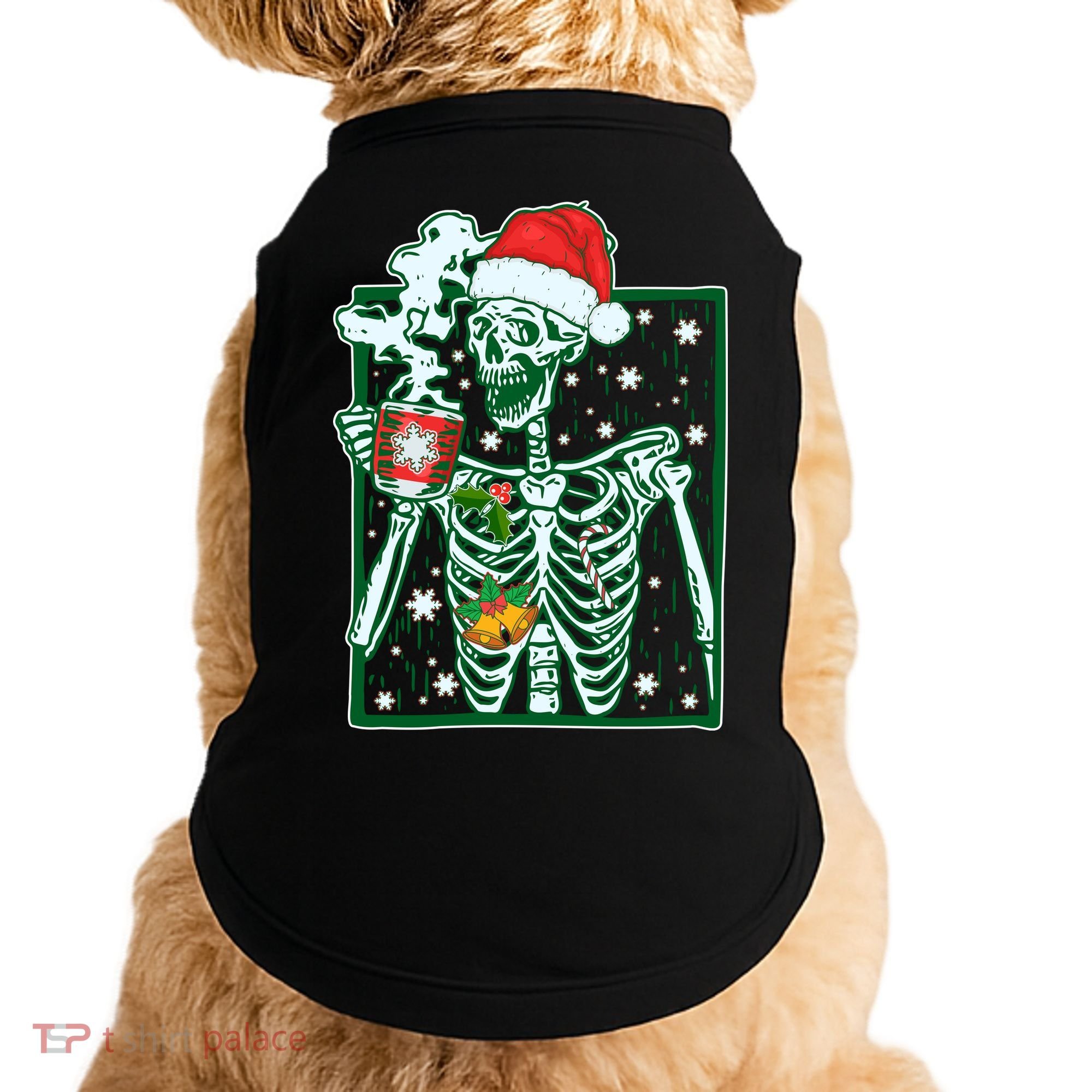 Funny Christmas Skeleton Enjoying Hot Chocolate Coffee Doggie Tank