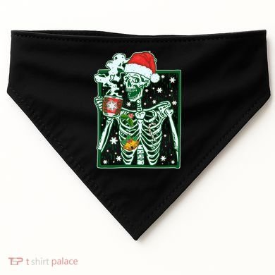 Funny Christmas Skeleton Enjoying Hot Chocolate Coffee USA-Made Doggie Bandana