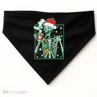 Funny Christmas Skeleton Enjoying Hot Chocolate Coffee USA-Made Doggie Bandana thumb 0