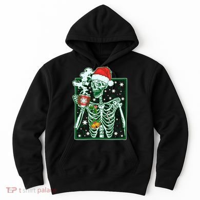 Funny Christmas Skeleton Enjoying Hot Chocolate Coffee Hoodie