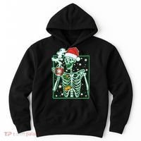Funny Christmas Skeleton Enjoying Hot Chocolate Coffee Hoodie thumb 0