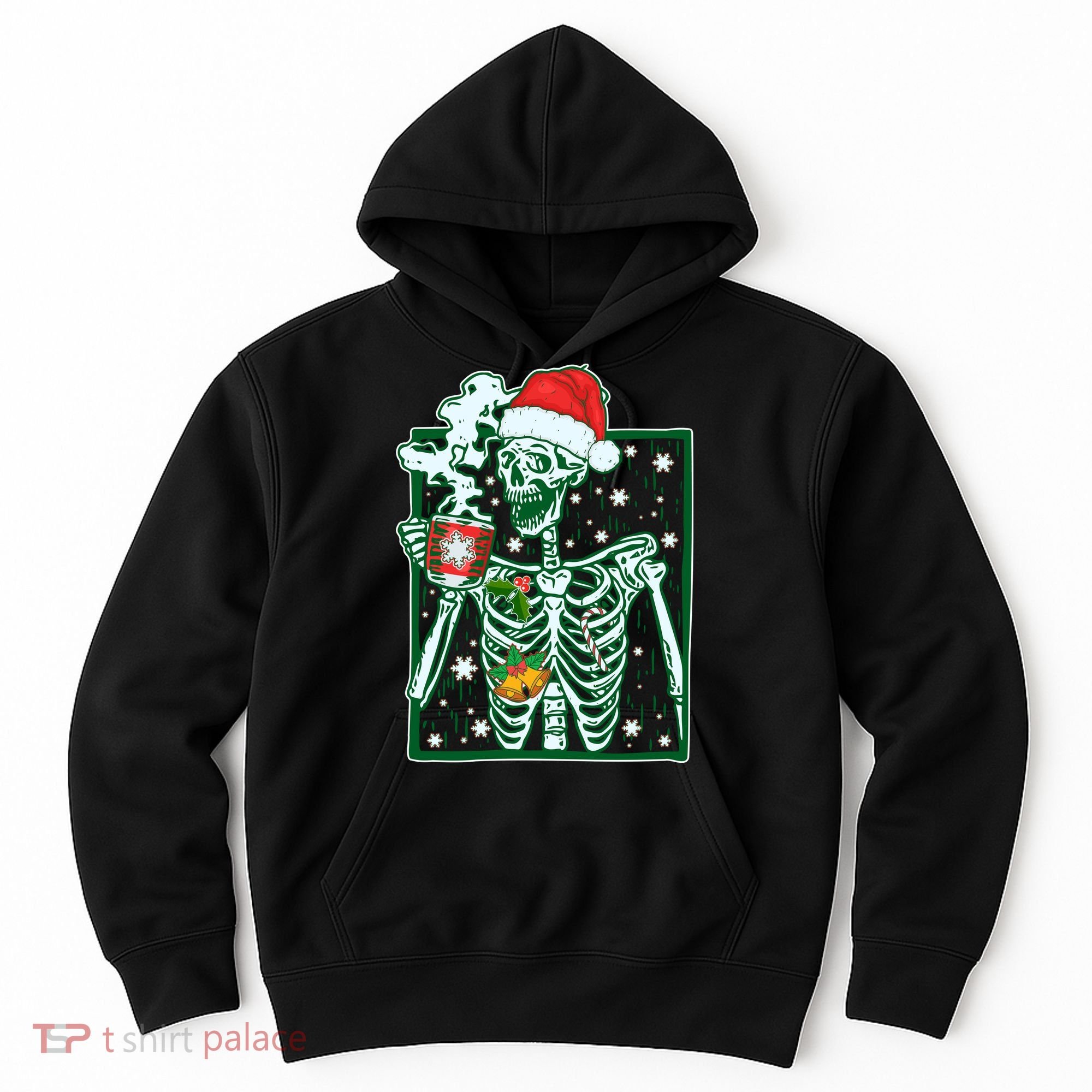 Funny Christmas Skeleton Enjoying Hot Chocolate Coffee Hoodie