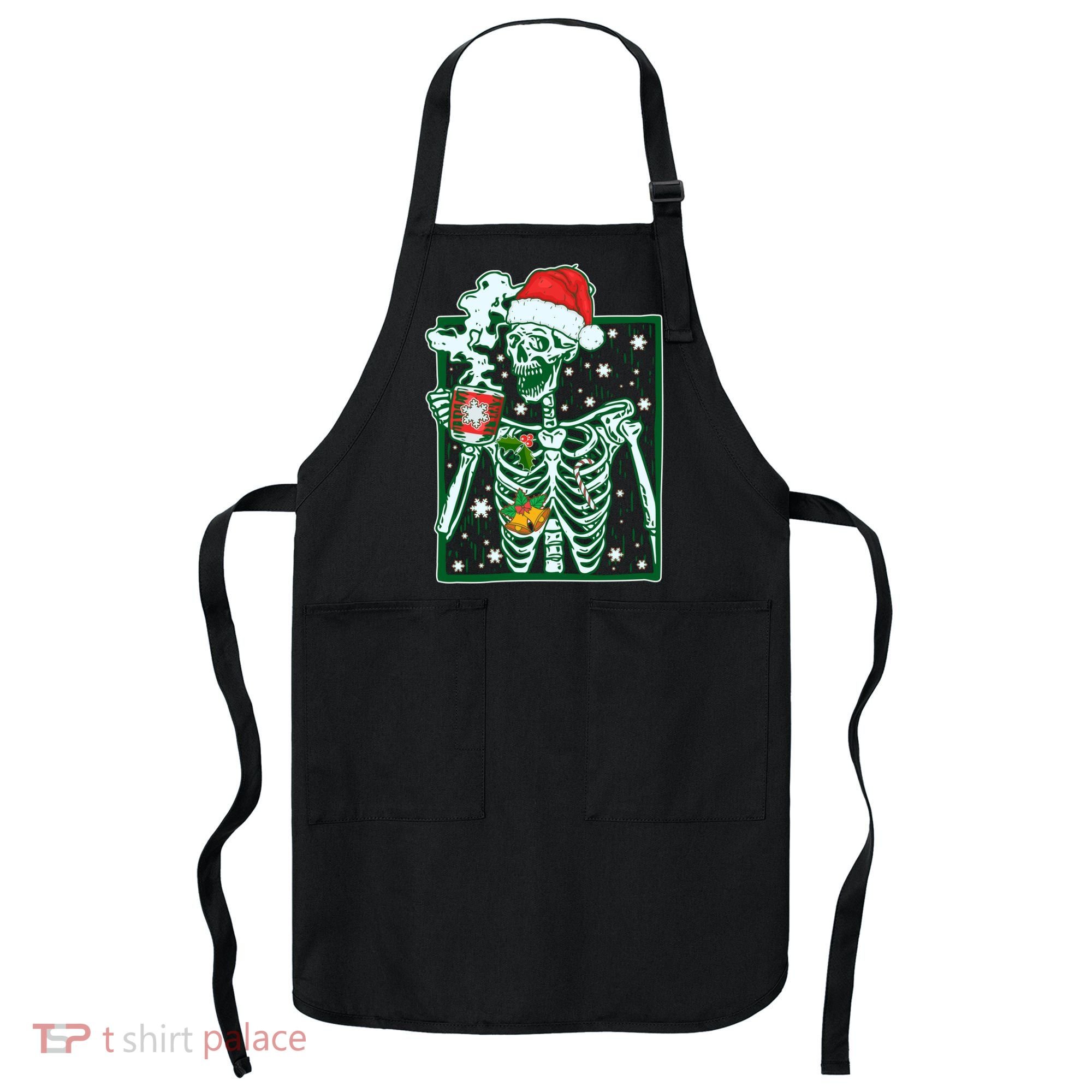 Funny Christmas Skeleton Enjoying Hot Chocolate Coffee Apron
