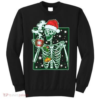 Funny Christmas Skeleton Enjoying Hot Chocolate Coffee Sweatshirt