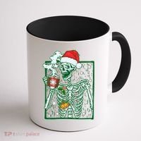 Funny Christmas Skeleton Enjoying Hot Chocolate Coffee Coffee Mug thumb 1