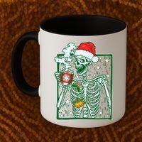 Funny Christmas Skeleton Enjoying Hot Chocolate Coffee Coffee Mug thumb 2