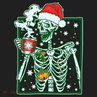 Funny Christmas Skeleton Enjoying Hot Chocolate Coffee Beanie thumb 2