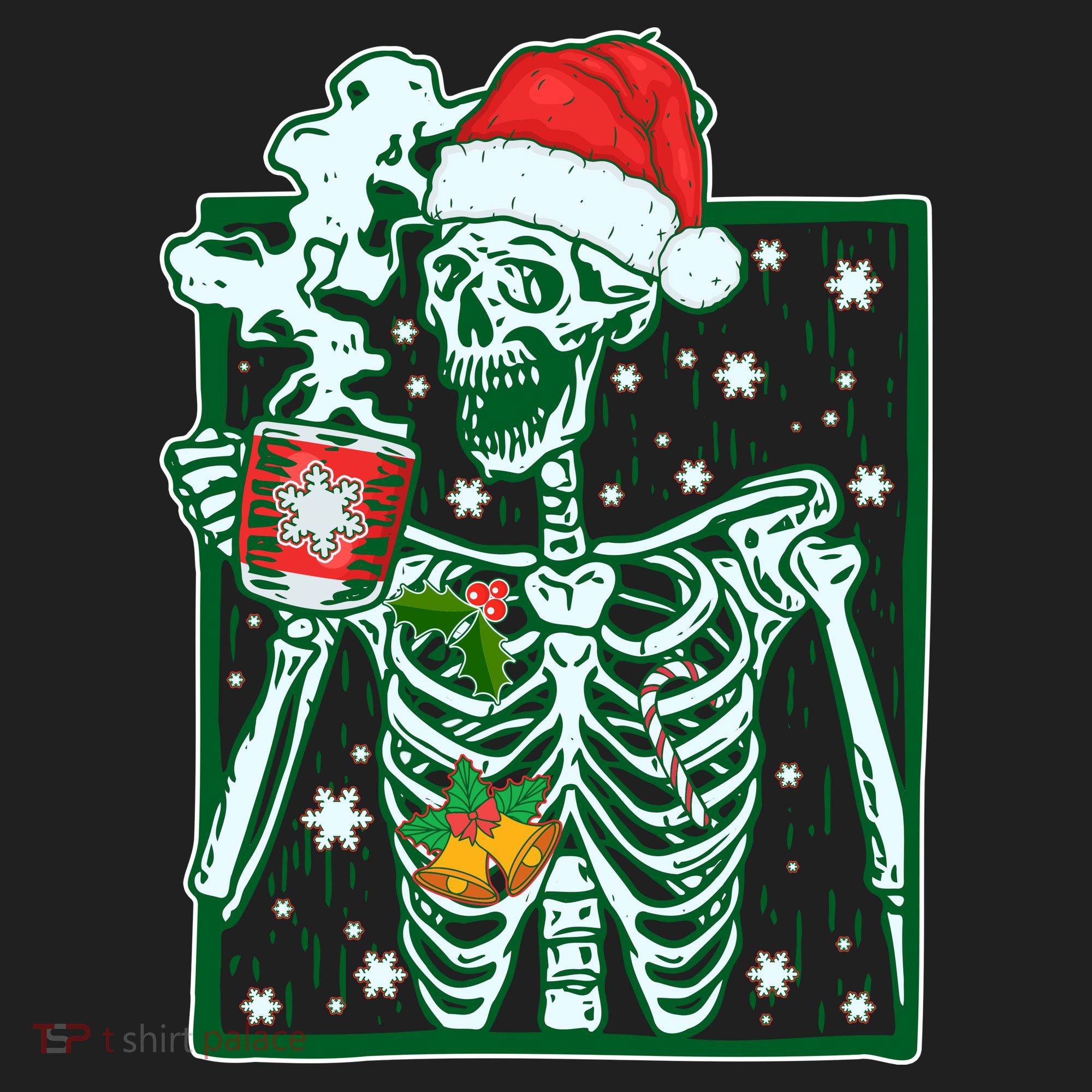 Funny Christmas Skeleton Enjoying Hot Chocolate Coffee Beanie