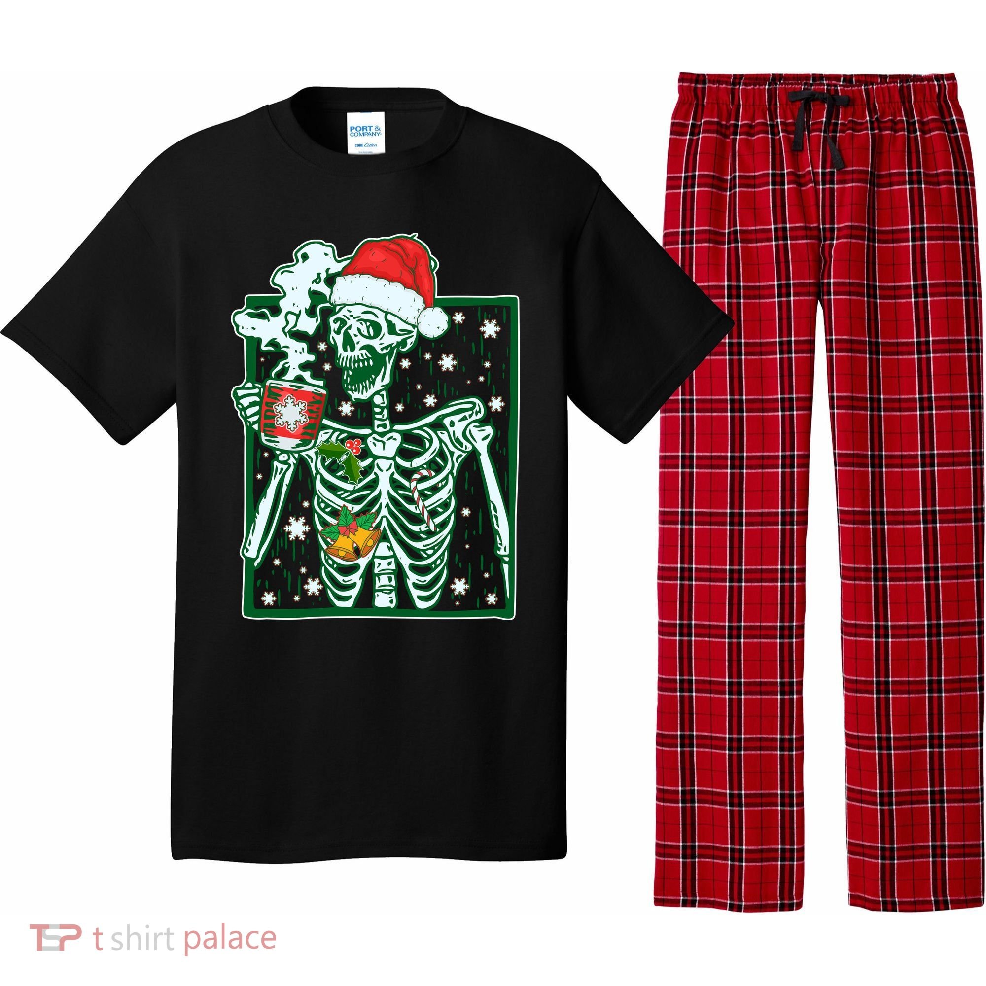 Funny Christmas Skeleton Enjoying Hot Chocolate Coffee Pajama Set
