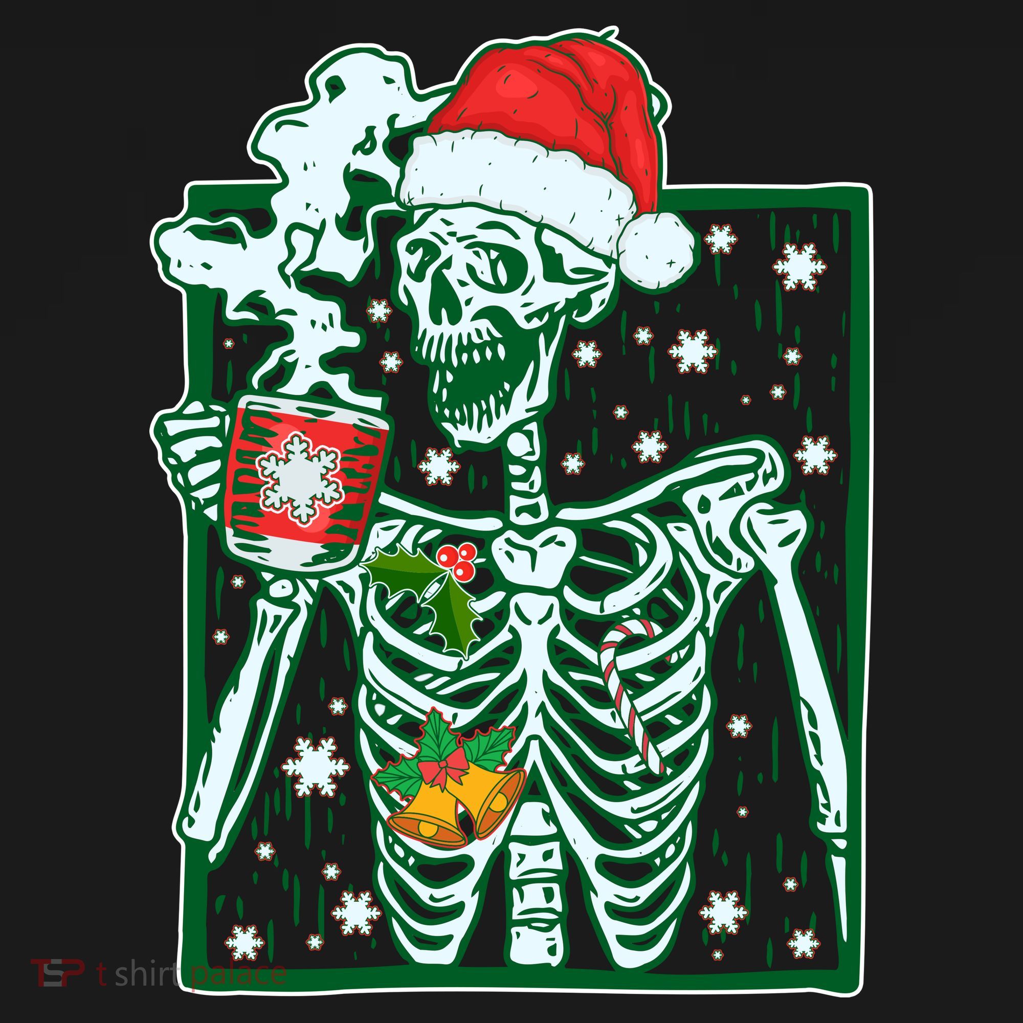 Funny Christmas Skeleton Enjoying Hot Chocolate Coffee Polo