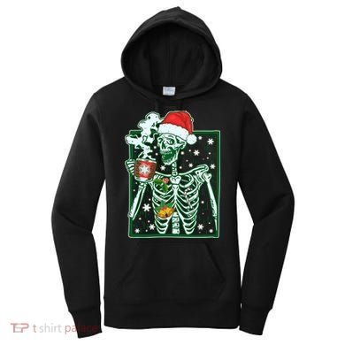 Funny Christmas Skeleton Enjoying Hot Chocolate Coffee Women's Hoodie