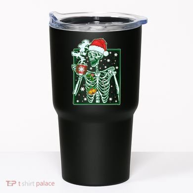 Funny Christmas Skeleton Enjoying Hot Chocolate Coffee Tumbler