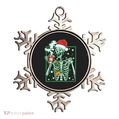 Funny Christmas Skeleton Enjoying Hot Chocolate Coffee Ornament