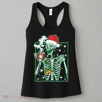Funny Christmas Skeleton Enjoying Hot Chocolate Coffee Women's Tank Top thumb 3