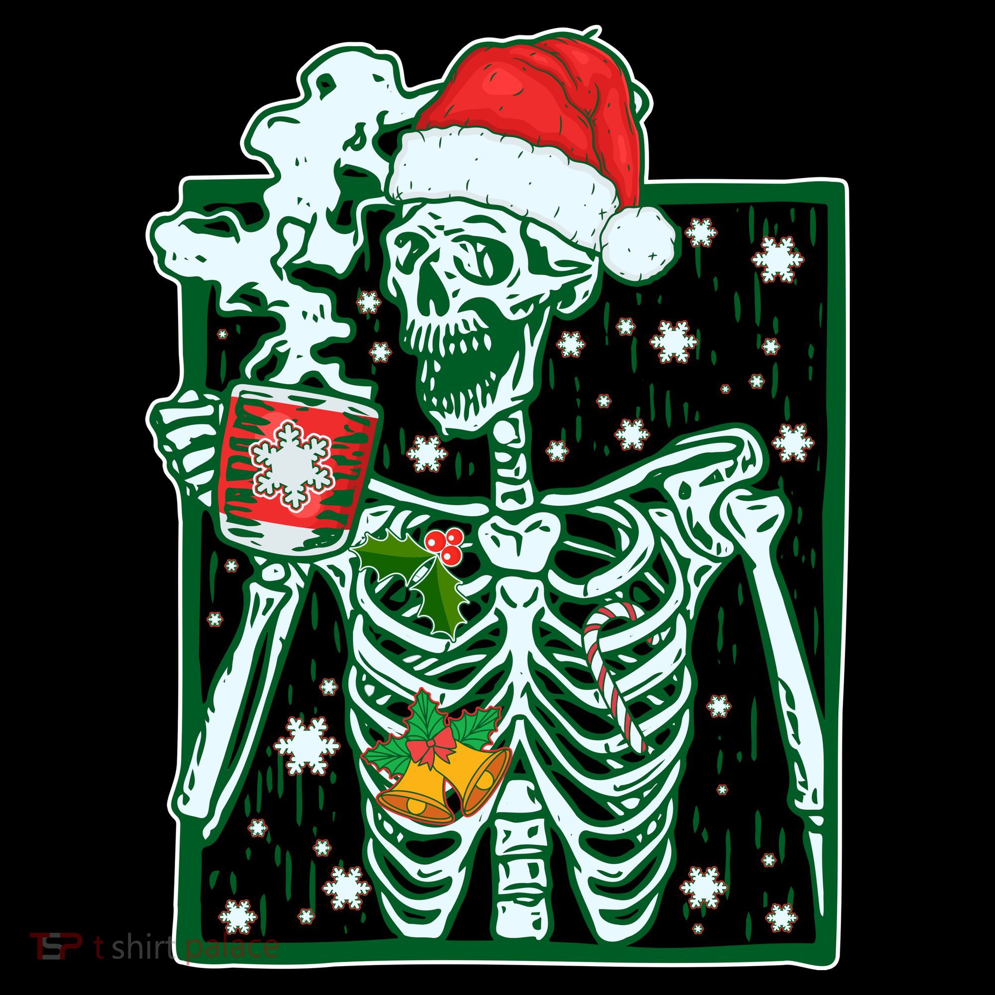 Funny Christmas Skeleton Enjoying Hot Chocolate Coffee Women's Tank Top