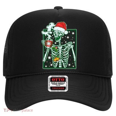 Funny Christmas Skeleton Enjoying Hot Chocolate Coffee Hat