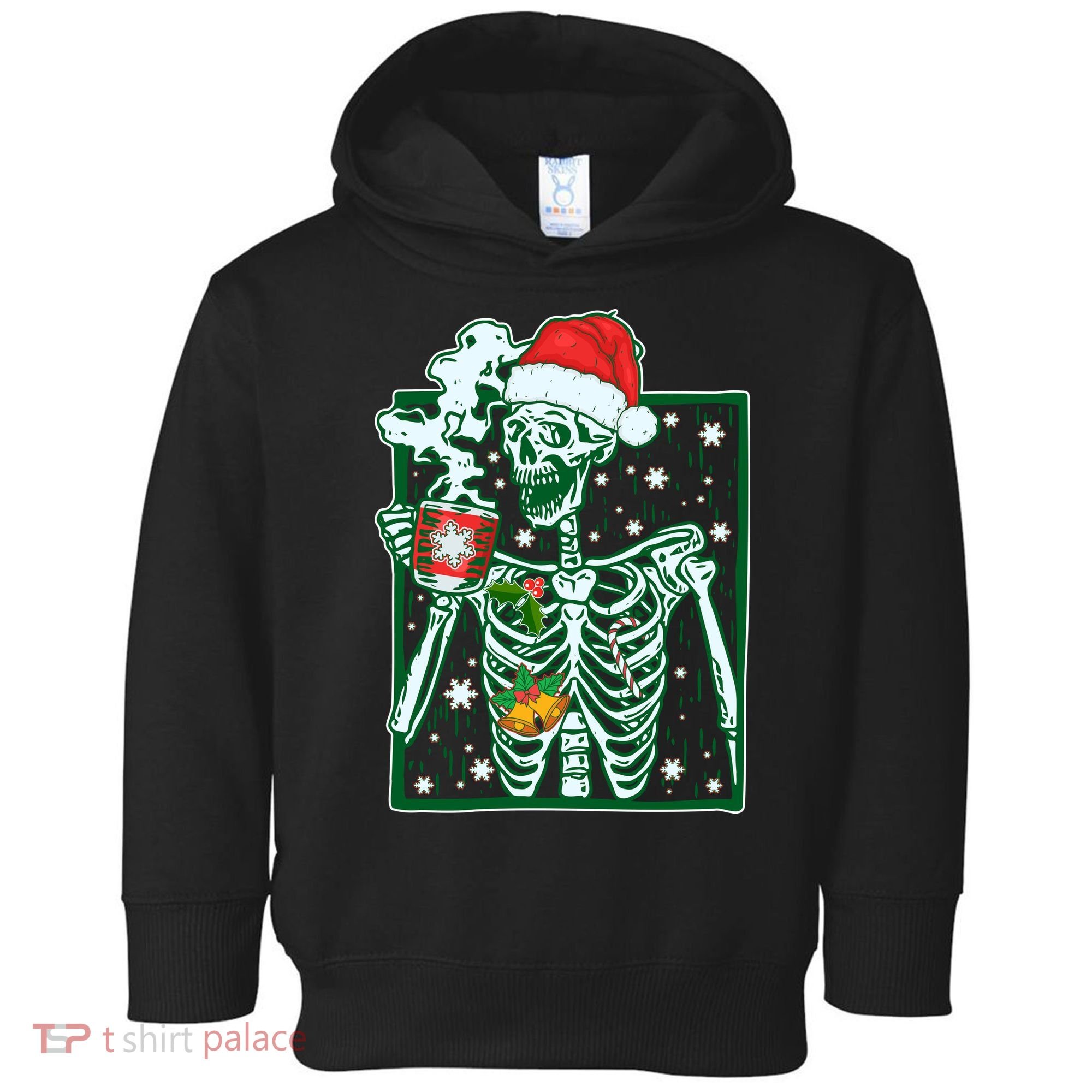 Funny Christmas Skeleton Enjoying Hot Chocolate Coffee Toddler Hoodie