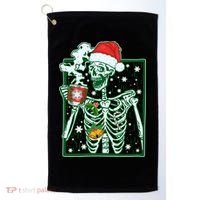 Funny Christmas Skeleton Enjoying Hot Chocolate Coffee Golf Towel thumb 0