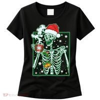 Funny Christmas Skeleton Enjoying Hot Chocolate Coffee Women's T-Shirt thumb 0