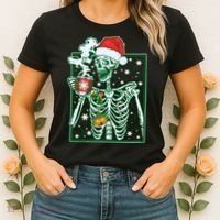 Funny Christmas Skeleton Enjoying Hot Chocolate Coffee Women's T-Shirt thumb 2