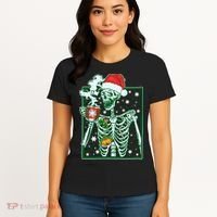 Funny Christmas Skeleton Enjoying Hot Chocolate Coffee Women's T-Shirt thumb 4
