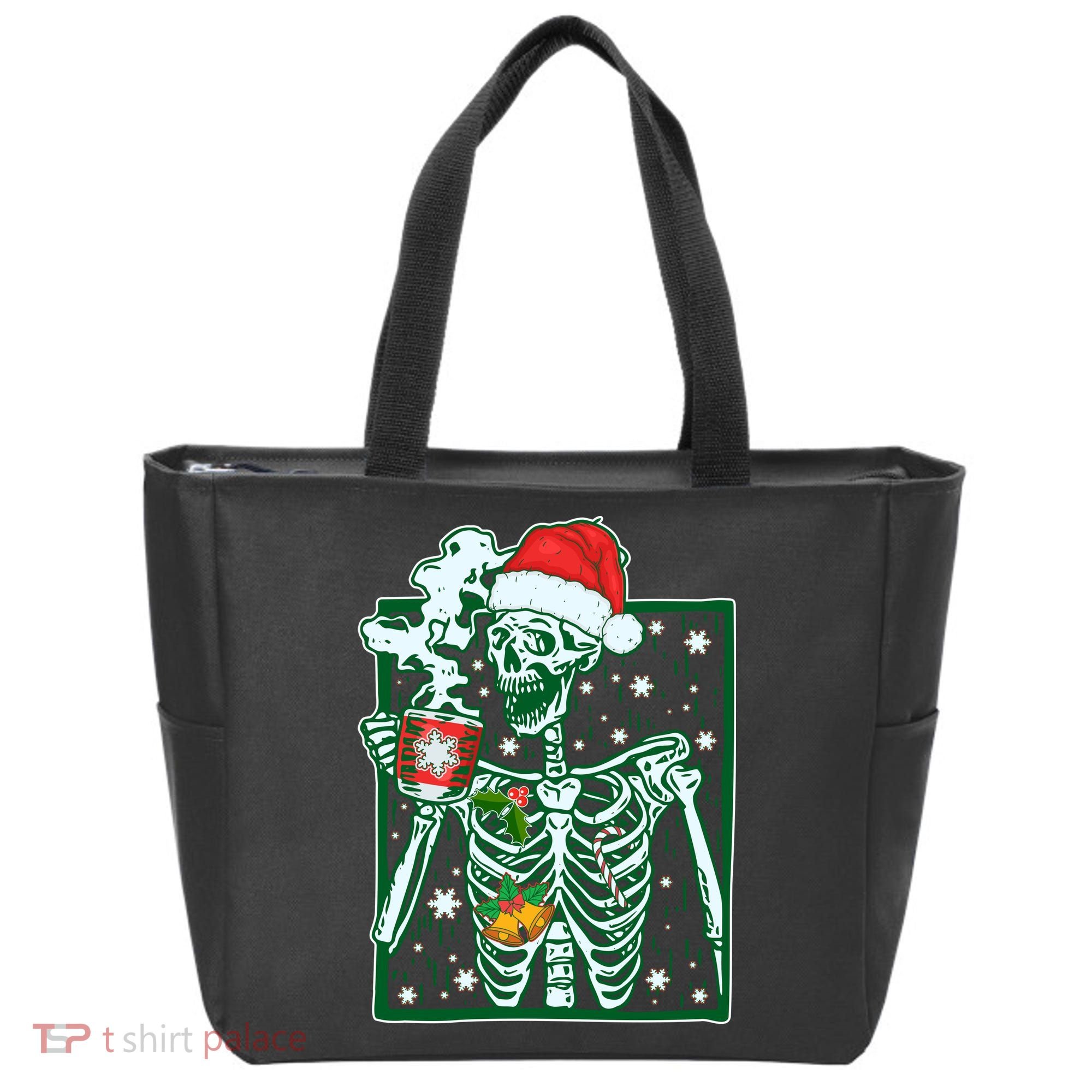Funny Christmas Skeleton Enjoying Hot Chocolate Coffee Tote Bag