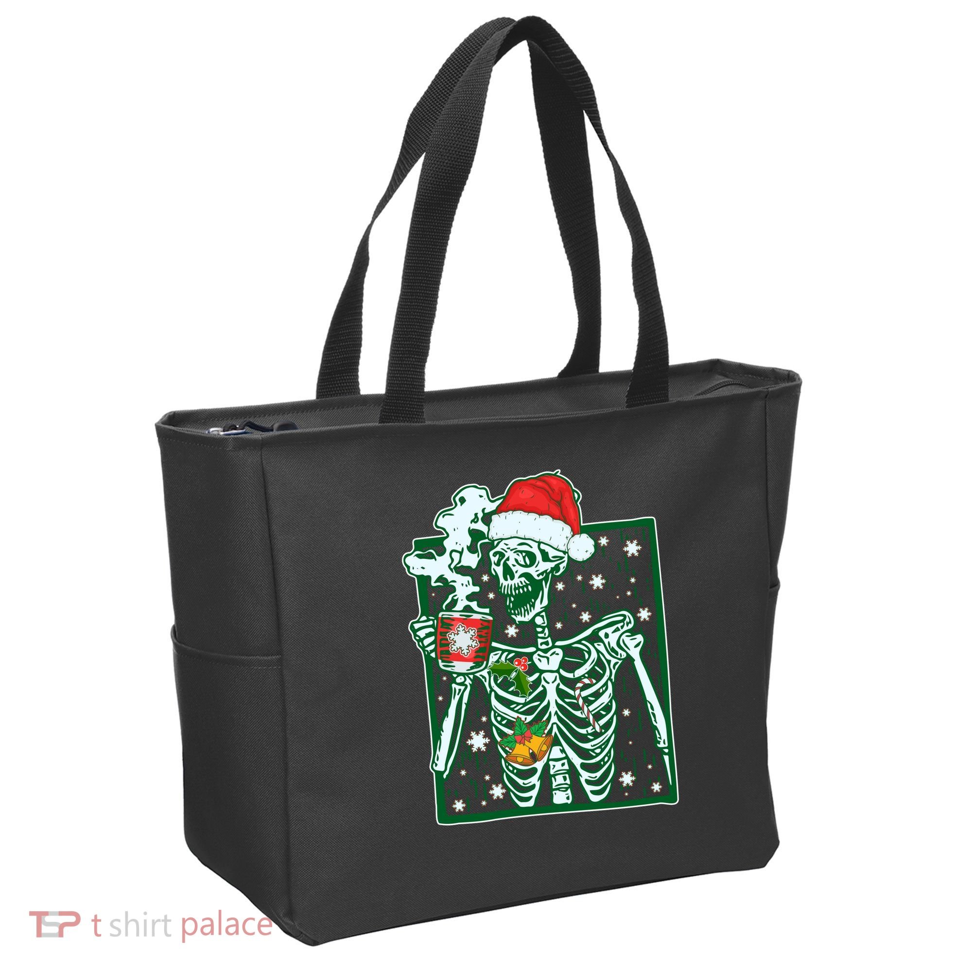 Funny Christmas Skeleton Enjoying Hot Chocolate Coffee Tote Bag