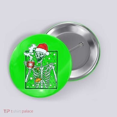 Funny Christmas Skeleton Enjoying Hot Chocolate Coffee Button