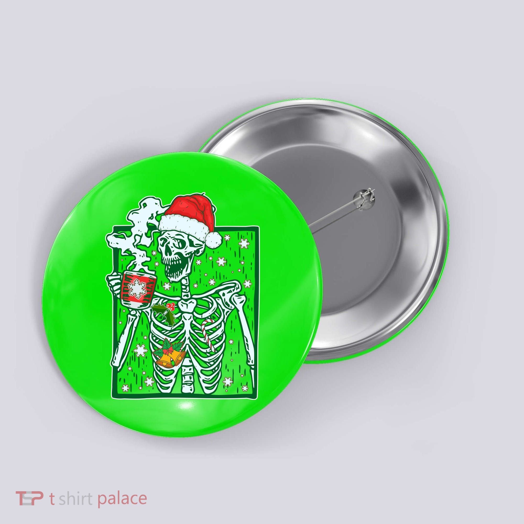 Funny Christmas Skeleton Enjoying Hot Chocolate Coffee Button