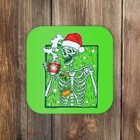 Funny Christmas Skeleton Enjoying Hot Chocolate Coffee Coaster thumb 0